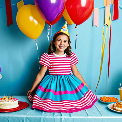Home 22 **
"A young girl in a modest, brightly colored dress, celebrating her birthday at a cheerful party. Balloons and decorations surround her. Fully clothed, appropriate attire, safe for work, perfect anatomy, natural proportions, family-friendly."
**